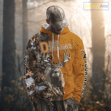 Load image into Gallery viewer, Hunting Shirt with Running Deer Design – Blaze Orange Camo Custom Name 3D Print NHT288