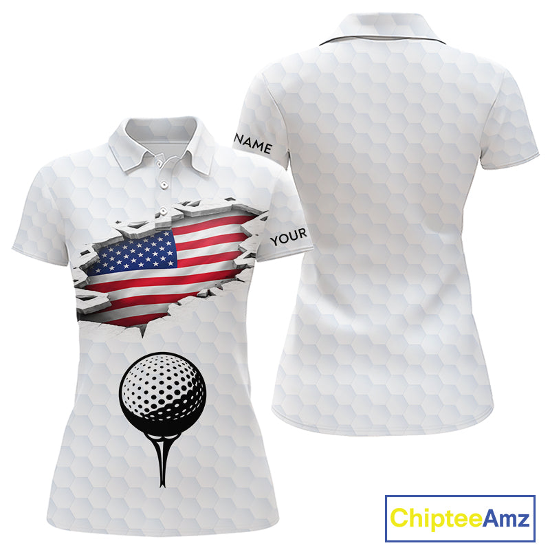 American Flag Personalized Golf Pattern Ball Polo Shirts Patriotic Golf Shirts For Womens NHT676