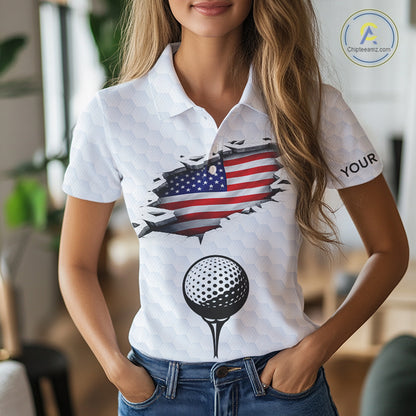 American Flag Personalized Golf Pattern Ball Polo Shirts Patriotic Golf Shirts For Womens NHT676