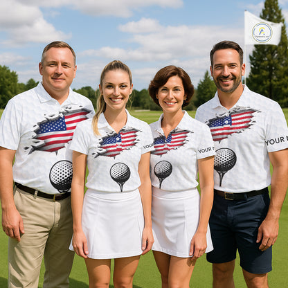 American Flag Personalized Golf Pattern Ball Polo Shirts Patriotic Golf Shirts For Womens NHT676