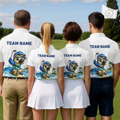 Personalized Surfing Parrot Womens Golf Polo Shirt Tropical Beach Bird Golf Team Shirt NHT1189