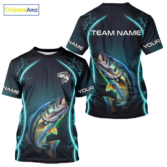 Personalized Neon Bass Fishing Shirt, Largemouth Bass Short Sleeve Fishing T-Shirts Performance Apparel 