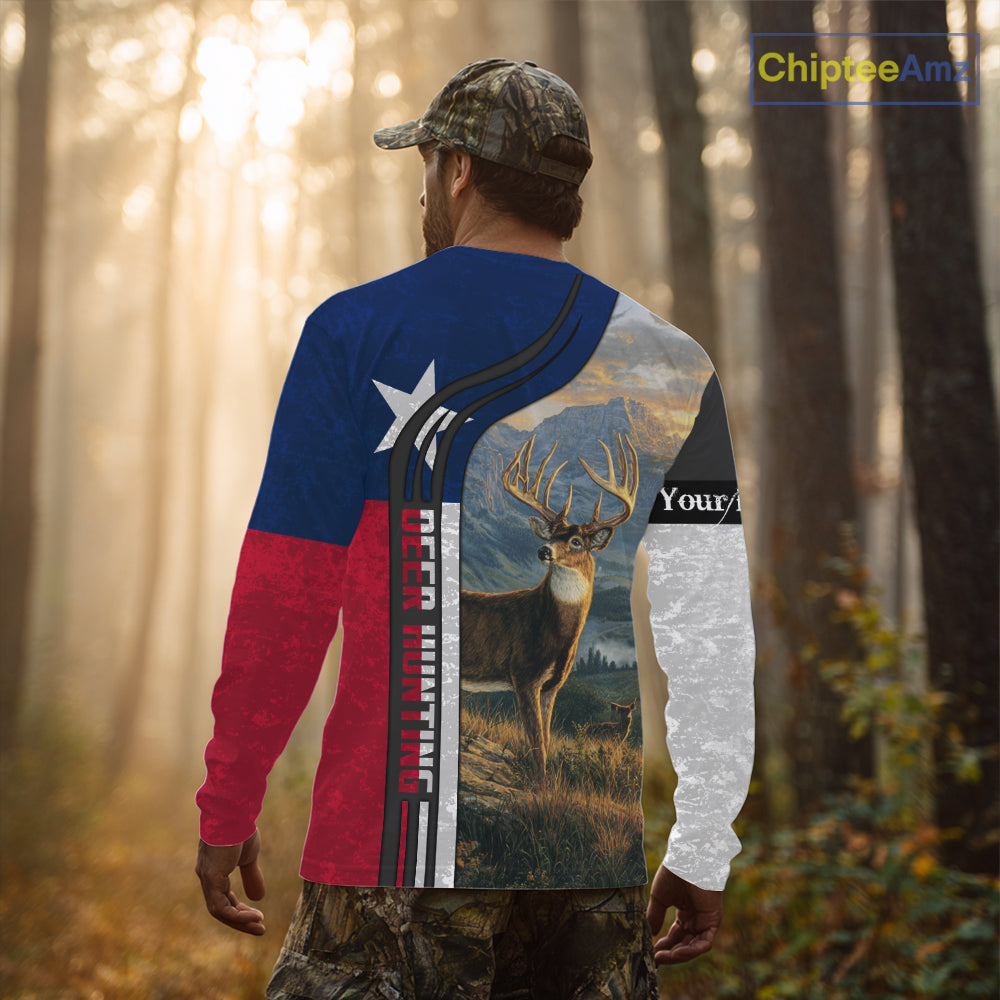 Deer Hunting Shirt with Texas Flag, Personalized Gift for Hunters NHT03