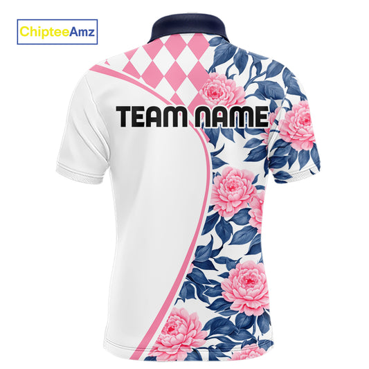 Personalized Pink Tropical Flower Mens Golf Tops Custom Team Golf Shirts, Familly Team Shirt NHT699