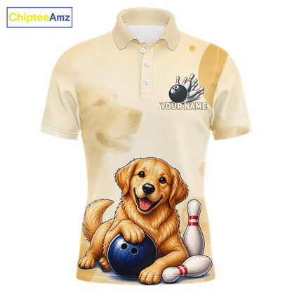 Men's custom Golden Retriever bowling polo shirt – front view