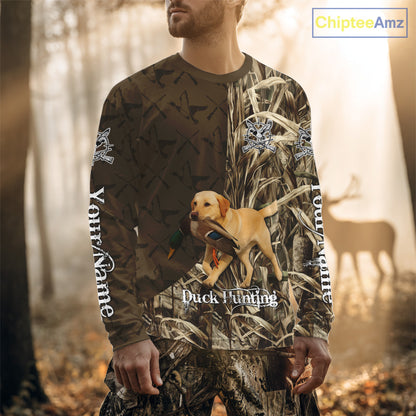 Yellow Lab Hunting Dog Customized Name All Over Print Shirts For Hunters NHT293