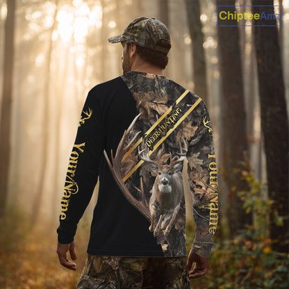 Brown Forest Camo Deer Hunting Shirt – Running Buck Graphic, Personalized Name For Hunter NHT342