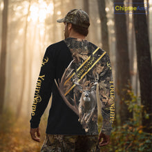 Load image into Gallery viewer, Brown Forest Camo Deer Hunting Shirt – Running Buck Graphic, Personalized Name For Hunter NHT342