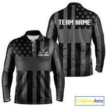 Load image into Gallery viewer, Black White American Flag Mens Golf Polo Shirts Custom Name, Team Name For Men Golf Gift NHT886