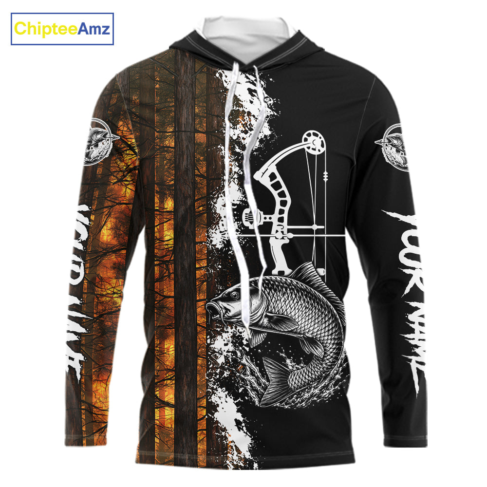 Men's Carp Fishing Shirts Hooded Long Sleeve Performance Shirt, Custom Forest Orange Camo Shirt NHT1367