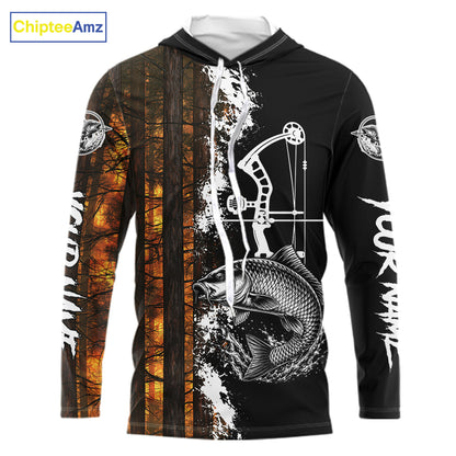 Men's Carp Fishing Shirts Hooded Long Sleeve Performance Shirt, Custom Forest Orange Camo Shirt NHT1367