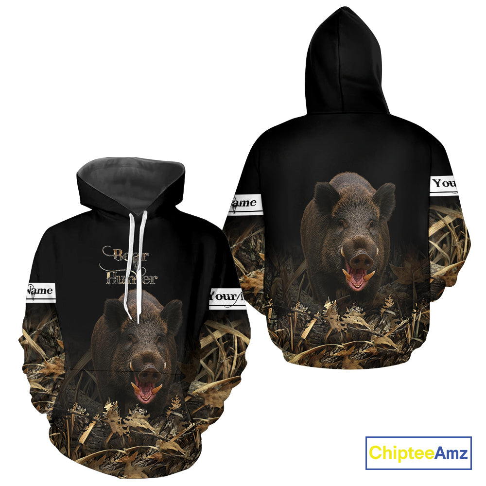 Boar Hunting Black Grown Camo 3D Shirt For Hunting Season Hunting Clothes For Hunters NHT113