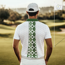 Load image into Gallery viewer, White &amp; Green Irish Argyle Mens Golf Polo Shirt St Patrick Day For Family Team Shirt  NHT724