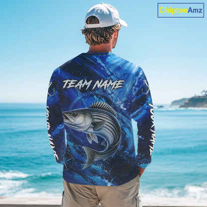 Custom Striped Bass Fishing Jersey, Personalized Long Sleeve Performance Fishing Shirt NHT1223
