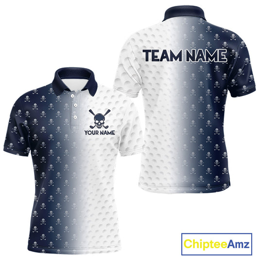Personalized Skull Mens Golf Polo Shirt Custom Team Name Golf Ball Pattern Polo 
