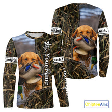 Load image into Gallery viewer, Duck Hunting Waterfowl Camouflage Shirt Yellow Labrador Retriever, Custom Name Hunting Gift NHT126