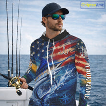 Load image into Gallery viewer, Marlin Fishing Shirt American Flag 3D All Over Print Long Sleeve Hooded Performance Apparel For Men NHT1088