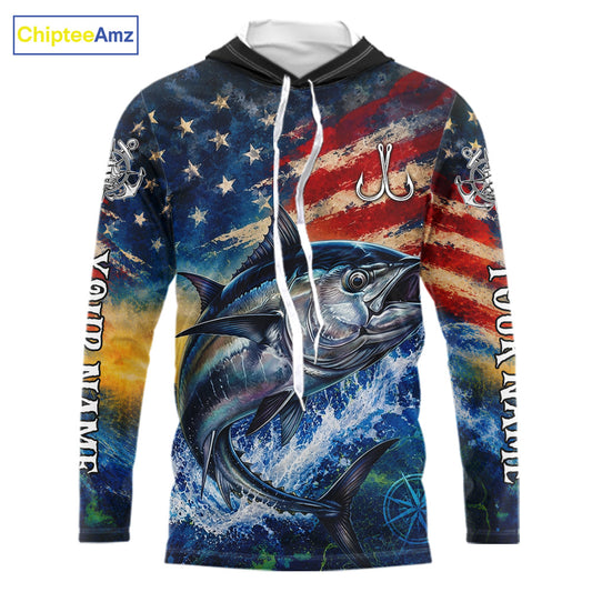 Tuna Fishing Shirt American Flag 3D All Over Print Long Sleeve Hooded Performance Apparel For Men NHT1089