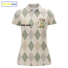 Load image into Gallery viewer, Personalized Sloth Golfer Polo Shirt Funny Golf Argyle Pattern Custom Name Golf Lover Gift for Womens 