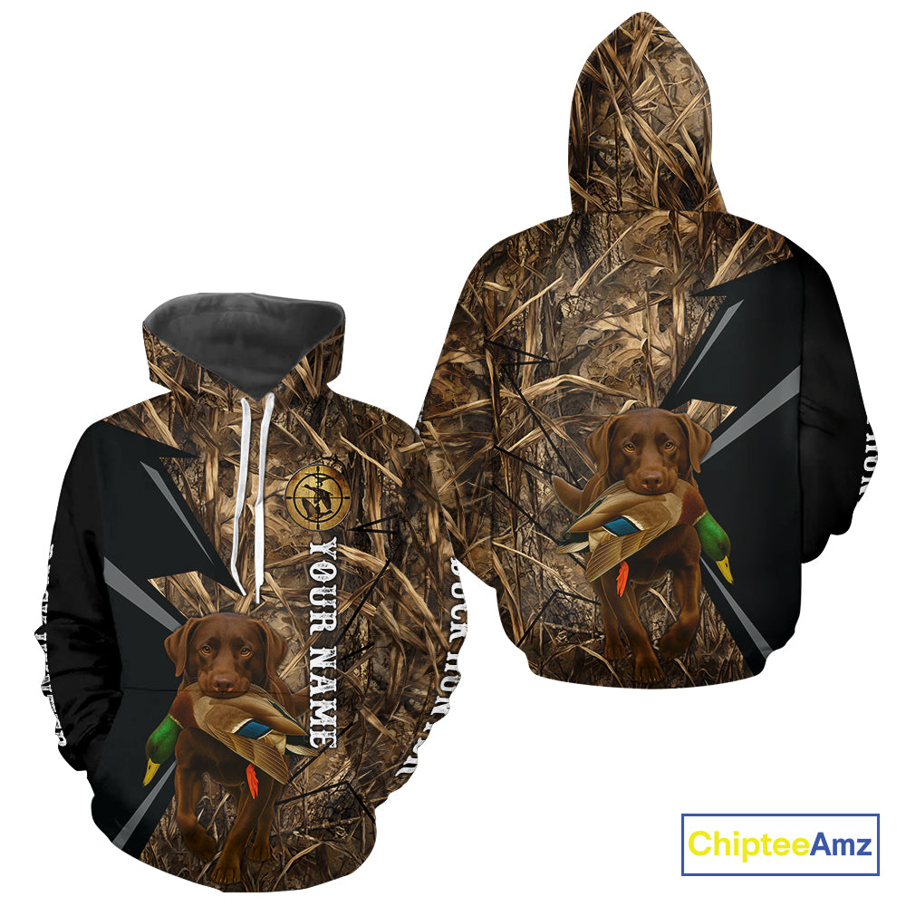 Duck Hunting Camo Shirt with Chocolate Lab – All Over Print, Perfect Gift for Waterfowl Hunters NHT243