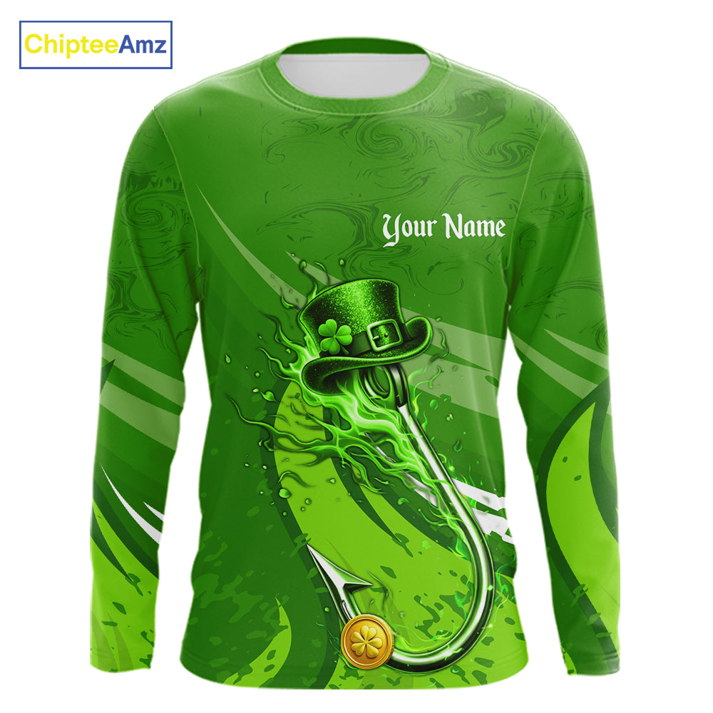 Custom Name St Patrick's Day Long Sleeve Fishing Shirts, St Patty's Day Hook Fishing Jerseys NHT425