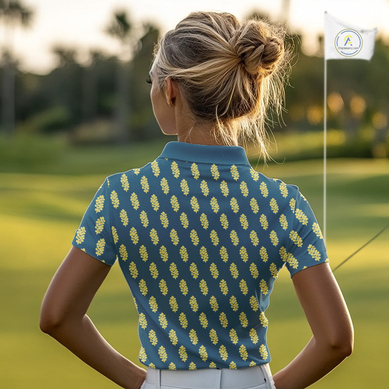 Teal Golf Polo Shirt With Flower Pattern – Lightweight Performance Polo For Womens NHT782
