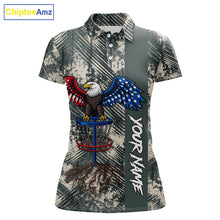 Load image into Gallery viewer, Disc Golf Polo Shirt With Patriotic Eagle Design, Customizable Name, Unisex Sports Jersey For Womens NHT806