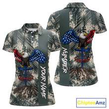 Load image into Gallery viewer, Disc Golf Polo Shirt With Patriotic Eagle Design, Customizable Name, Unisex Sports Jersey For Womens NHT806