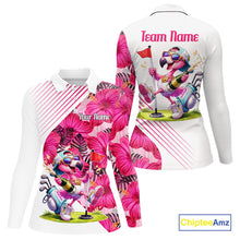 Load image into Gallery viewer, Custom Flamingo Funny Womens Golf Polo Shirt – Personalized Tropical Flower Design NHT595