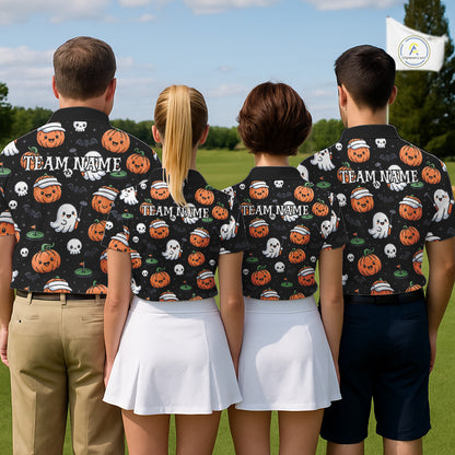 Halloween Pumpkin Ghost Men Golf Polo Shirt Custom Name Personalized Golf Team Jersey NHT1285