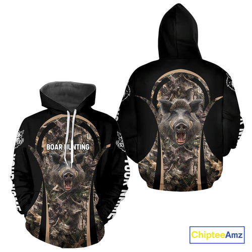 Custom Wild Hog Hunting Black Camo Forest 3D Printed Shirts, Hunting Gifts for Boar Hunter NHT262