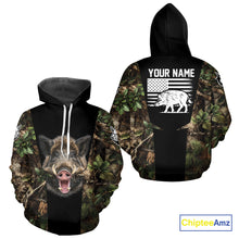 Load image into Gallery viewer, Custom Wild Boar Hunting 3D Shirt Black and Forest Camo with US Flag, Boar Hunting Gifts NHT181