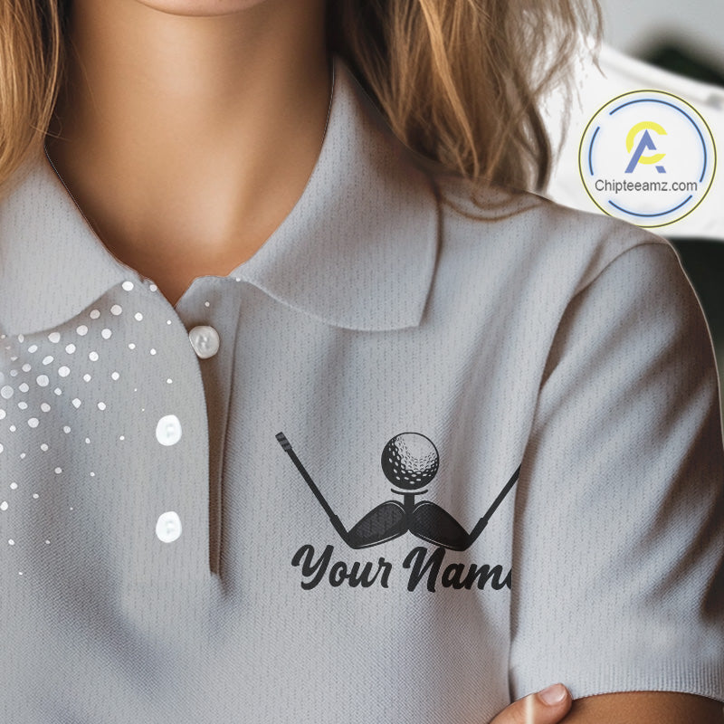 Personalized Flaming Golf Ball Womens Polo Shirt Gray Fire Design Custom Name Golf Shirts For Team NHT619