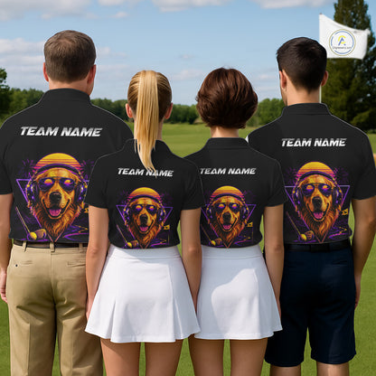 Retro Synthwave Golden Retriever Womens Golf Polo Shirt - Funny Dog Dad Golfing Apparel NHT997