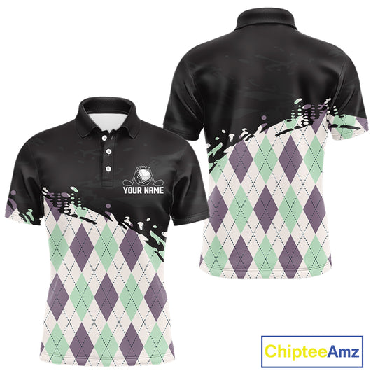 Custom Name Argyle Pattern Print Polo Shirt – Stylish Animal Print Golf Polo For Men NHT857
