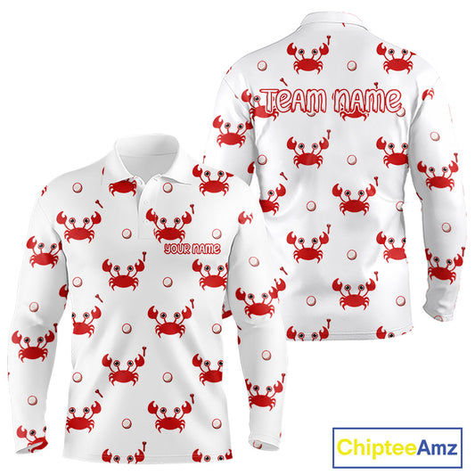 Custom Crab Mens Golf Polo Shirt - Personalized Cute Red Crab Team Name Jersey