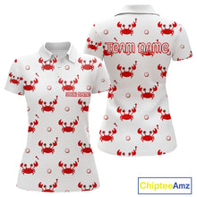 Load image into Gallery viewer, Custom Crab Womens Golf Polo Shirt - Personalized Cute Red Crab Team Name Jersey