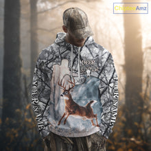 Load image into Gallery viewer, Beautiful Deer Hunting Shirt Camo Gray 3D Full Body Jumping Whitetail Deer Custom Name NHT94