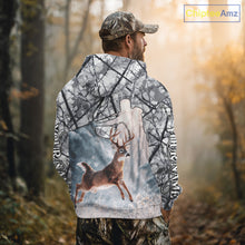 Load image into Gallery viewer, Beautiful Deer Hunting Shirt Camo Gray 3D Full Body Jumping Whitetail Deer Custom Name NHT94