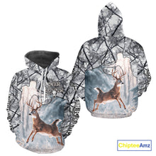 Load image into Gallery viewer, Beautiful Deer Hunting Shirt Camo Gray 3D Full Body Jumping Whitetail Deer Custom Name NHT94