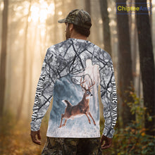 Load image into Gallery viewer, Beautiful Deer Hunting Shirt Camo Gray 3D Full Body Jumping Whitetail Deer Custom Name NHT94