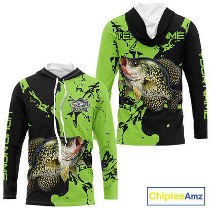 Black And Green Custom Crappie Fishing Jerseys, Crappie Long Sleeve Fishing Shirts NHT451