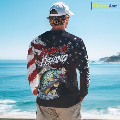 American Flag Crappie Fishing Shirt For Men, Personalized Crappie Fishing Apparel