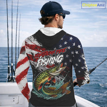 Load image into Gallery viewer, American Flag Northern Pike Hooded Fishing Shirt For Men, Personalized Northern Pike Fishing Apparel