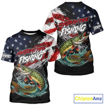 Load image into Gallery viewer, American Flag Northern Pike Fishing T-Shirt For Men, Personalized Northern Pike Fishing Apparel