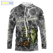 Load image into Gallery viewer, Custom Camo Gray Fish Reaper Skull Bass Hooded Long Sleeve Fishing Shirt, Bass Hunter Fishing Jerseys NHT678