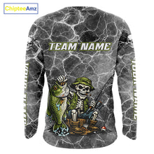 Load image into Gallery viewer, Custom Camo Gray Fish Reaper Skull Bass Long Sleeve Fishing Shirt, Bass Hunter Fishing Jerseys NHT678