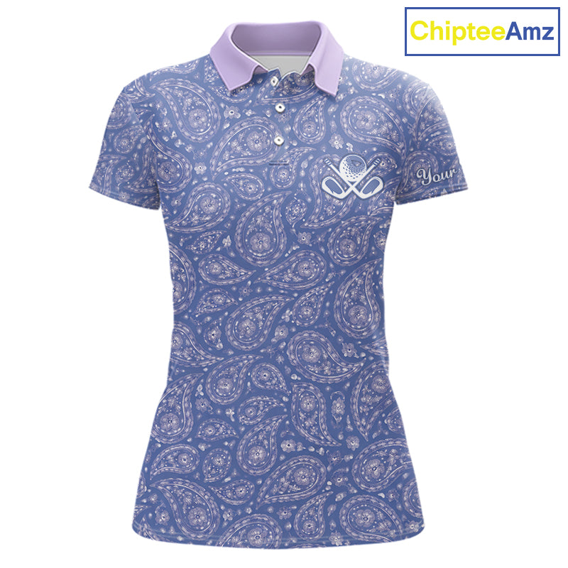 Custom Lavender Paisley Golf Polo For Womens, Personalized Women's Golf Shirt With Name For Mother's Day NHT695
