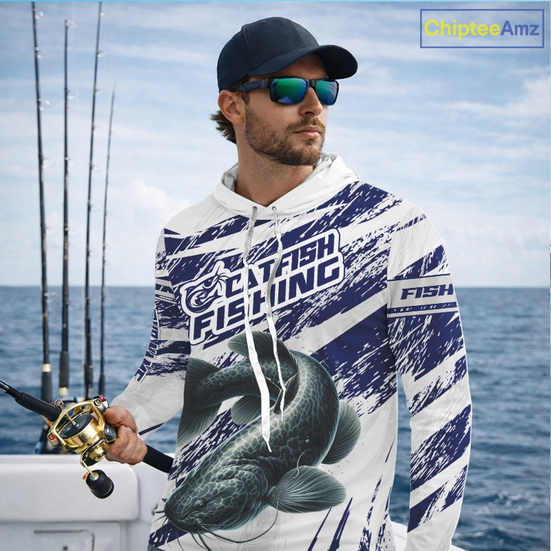 Catfish Custom Fishing Shirts Hooded Long Sleeve For Men , Catfish Fishing Tournament Apparel NHT521