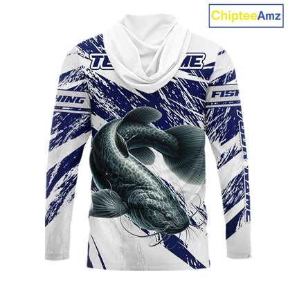 Catfish Custom Fishing Shirts Hooded Long Sleeve For Men , Catfish Fishing Tournament Apparel NHT521